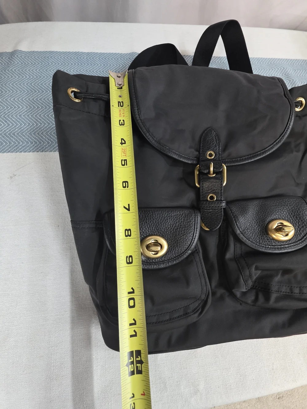 Coach Black Nylon Leather Cargo Backpack with Gold Hardware